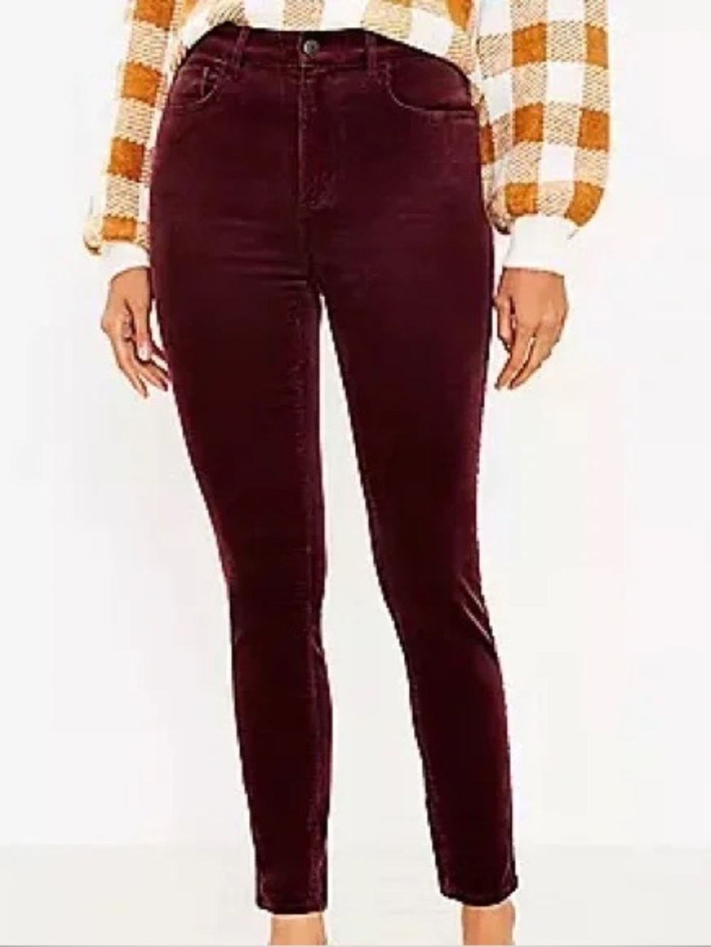 LOFT High Waist Skinny Burgundy Red Brushed Corduroy Pants
